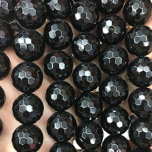 Black Onyx Faceted Beads, Natural Gemstone Beads, Round Stone Beads For Jewelry Making, 4mm 6mm 8mm 10mm 12mm 14mm 15&#39;&#39;