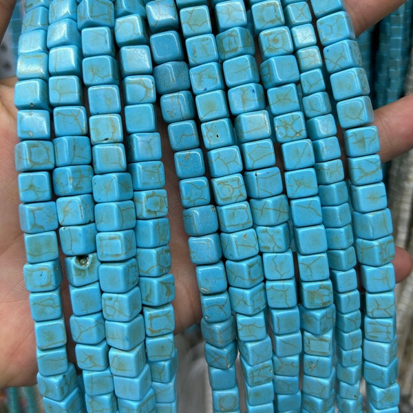 Blue Howlite Turquoise Cube Beads, Loose  Beads For Jewelry Making  4mm 6mm 8mm 10mm 15''