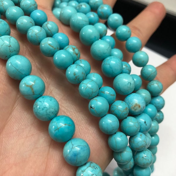 Blue Turquoise Beads, Natural Gemstone Beads, Round Loose Stone Beads 4mm 6mm 8mm 10mm 12mm 15''