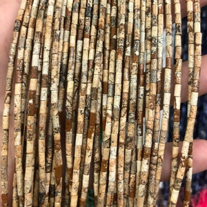 2x4mm Picture Jasper Tube Beads, Natural Gemstone Beads, Spacer Stone Beads For Jewelry Making 15&#39;&#39;