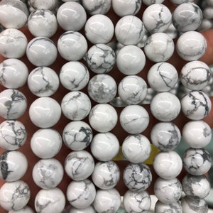 White Howlite Stone Beads, Natural Gemstone Beads 4mm 6mm 8mm 10mm 12mm 15''