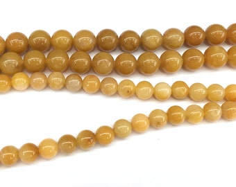 NATURAL YELLOW JADE pierres précieuses Round Loose Beads 15" 4 mm 6 mm 8 mm 10 mm 12 mm Pick