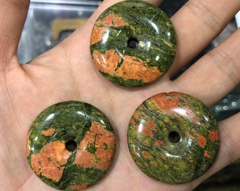 Unakite Donut Pendant Beads, Natural Gemstone Beads, 30mm 35mm Pendant 1pc