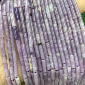 Lepidolite Tube Beads, Natural Gemstone Beads, Purple Stone Beads 4x13mm 15''