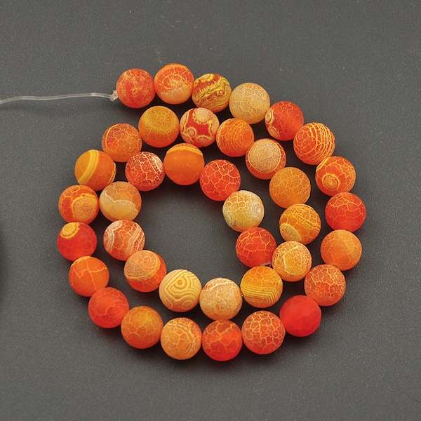 orange frosted agate beads, round matte jewelry making beads semi precious stones 8mm 10mm 15'' full strand