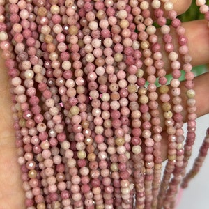 Różowe fasetowane koraliki rodonitu Naturalne koraliki z kamieni szlachetnych Okrągłe koraliki z kamienia do wyrobu biżuterii 2 mm 3 mm 4 mm 15&#39;&#39;