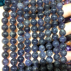 Genuine Iolite Stone Beads, Natural Gemstone Beads, Round Crystal Beads 4mm 6mm 8mm 10mm 15&#39;&#39;