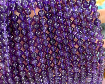 A+ Amethyst Crystal Beads, Natural Gemstone Beads, Purple Stone Beads, 4mm 6mm 8mm 10mm 12mm 15''