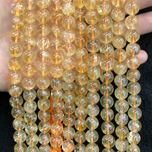 Genuine Citrine Beads, Natural Gemstone Beads, Round Crystal Quartz Stone Beads 4mm 6mm 8mm 10mm 15&#39;&#39;