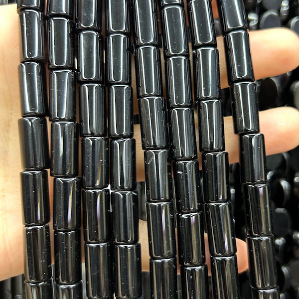 Perles tubes en onyx noir, perles de pierres précieuses naturelles, perles de pierre pour la fabrication de bijoux 4x8 mm 4x13 mm 6x16 mm 8x16 mm 8x20 mm 15 pouces