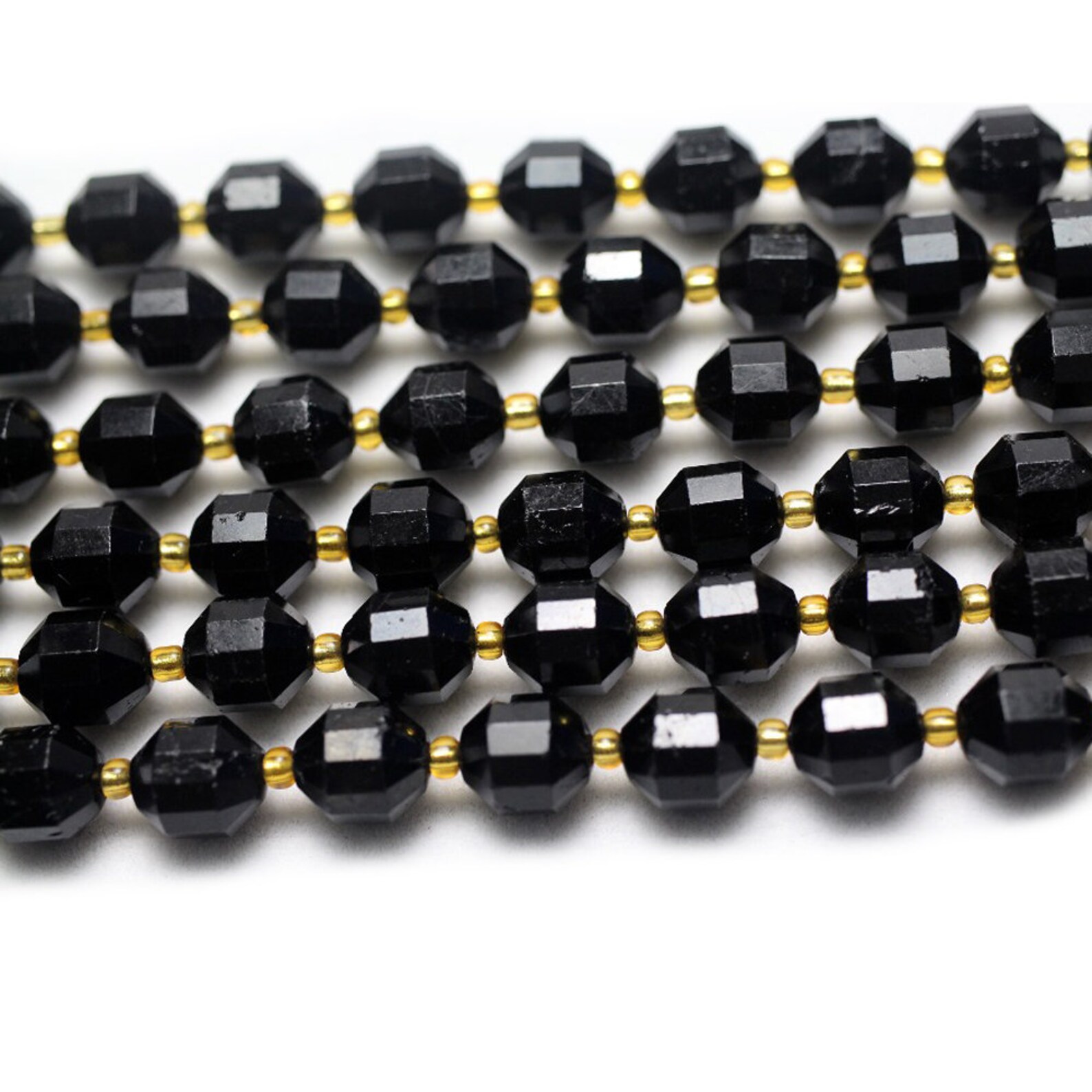 Black Tourmaline Faceted Beads Natural Gemstone Beads Tube Etsy