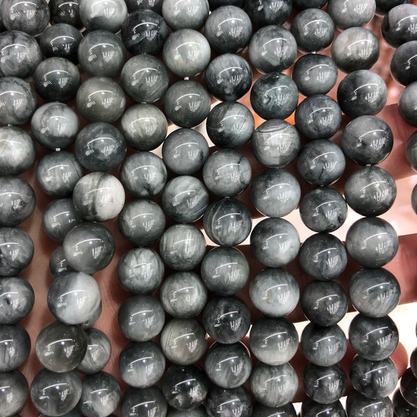 Hawk Eye Stone Beads, Natural Gemstone Beads, Round Black Gray Stone Beads 6mm 8mm 10mm 15''