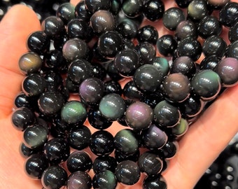 Rainbow Obsidian Bracelet, Men Bracelet, Women Bracelets Top Quality 10mm 12mm 14mm 16mm 18mm 7.5&#39;&#39;