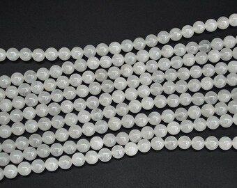 Loose White Jade Gemstone Round Beads - 15" Strand, Choose 6/8/10/12/14mm, Center-Drilled For Jewelry Making