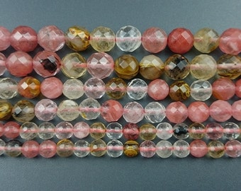 Rainbow Cherry Quartz Gemstone Beads,Round Faceted Beads, Wholesale Beads 6mm 8mm 10mm 12mm 15'' Strand