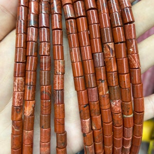 Red Jasper Tube Beads, Natural Gemstone Beads, Stone Beads 6x8mm 15&#39;&#39;