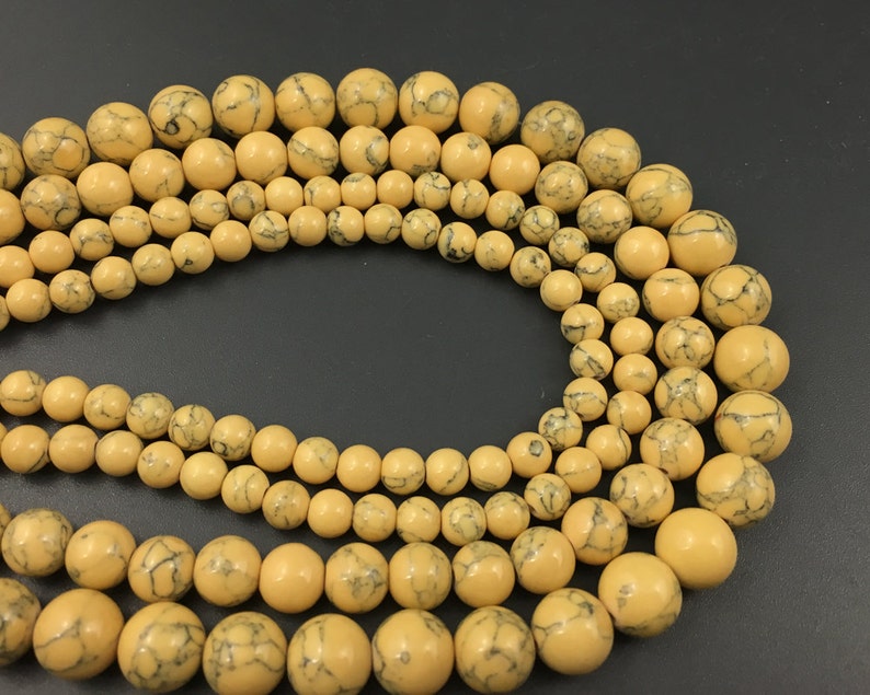 Yellow Howlite Turquoise Beads Loose Gemstone Beads Round Etsy