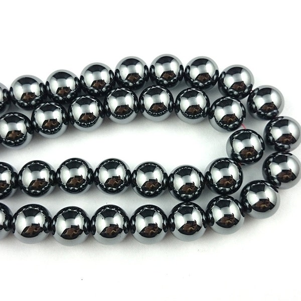 Perles d'hématite noire, Perles de pierres précieuses naturelles, Perles de pierre rondes 2 mm 3 mm 4 mm 6 mm 8 mm 10 mm 12 mm 15 po.