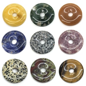 Contas de rosquinha por atacado, pingente de rosquinha de cristal de jade natural, howlita, aventurina, lepidolita, jaspe, ágata, obsidiana, 30 mm, 40 mm, 50 mm, 1 peça