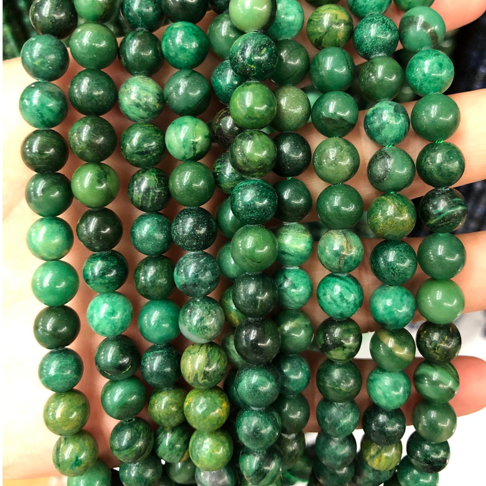 African Jade Beads Natural Gemstone Beads Green Round Jade Etsy