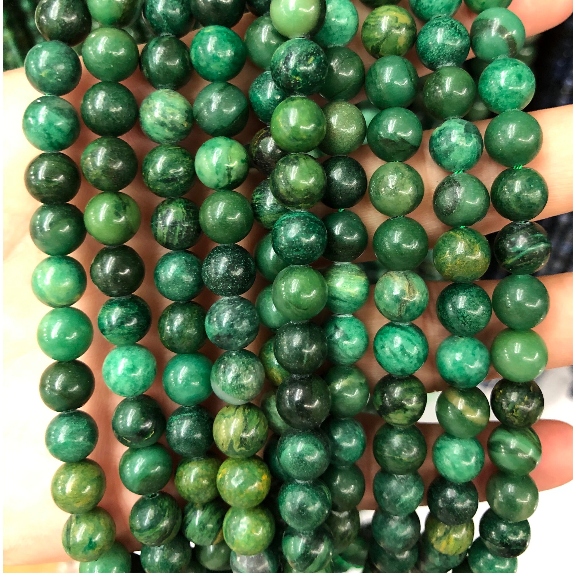 African Jade Beads Natural Gemstone Beads Green Round Jade Etsy