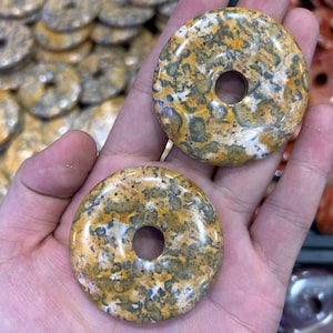 Yellow Leopard Jasper Donut Beads, Natural Gemstone Beads Donut, Stone Beads Pendant, Pendant Beads 50mm 1pc