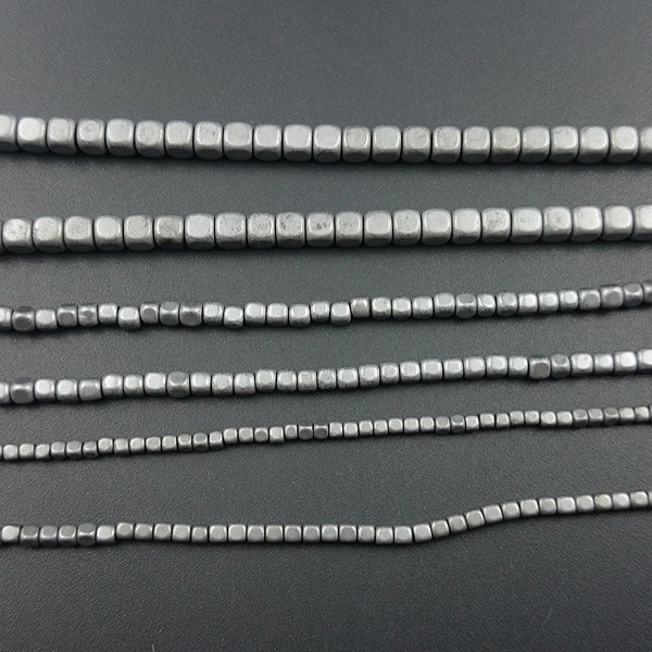 Silver Plated Hematite Beads, Natural Gemstone Beads, Cube Matte Beads, Stone Beads 2mm 3mm 4mm 15''