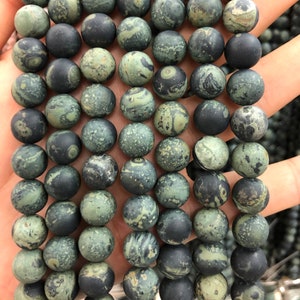 Green Kambaba Jasper Matte Beads Natural Gemstone Beads, Round Stone Beads 4mm 6mm 8mm 10mm 12mm 15&#39;&#39;