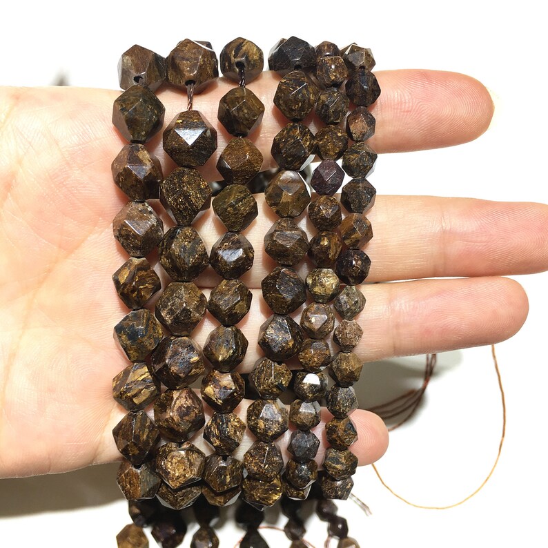 Bronzite Faceted Beads Natural Gemstone Beads Nugget Stone Beads For Jewelry Making 6mm 8mm 10mm 15/'/'