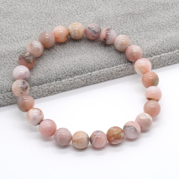 Pink Opal Beads Bracelet For Women, Natural Stone Bracelets For Gifts 6mm 8mm 10mm 8''