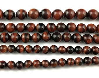 Red Tiger Eye Beads, Natural Gemstone, Round Beads (15'')