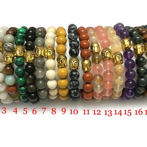 Women Bracelet, Men Bracelet, Stone Beads Bracelet, Gold Buddha Beads Bracelet Jewelry 8mm 7&#39;&#39;