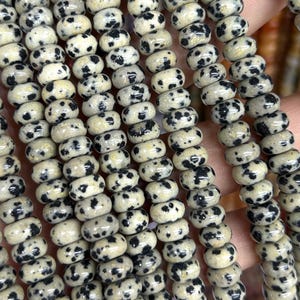 Perles de pierre rondelles de jaspe dalmatien Perles de pierres précieuses naturelles pour la fabrication de bijoux 5 x 8 mm 15&#39;&#39;