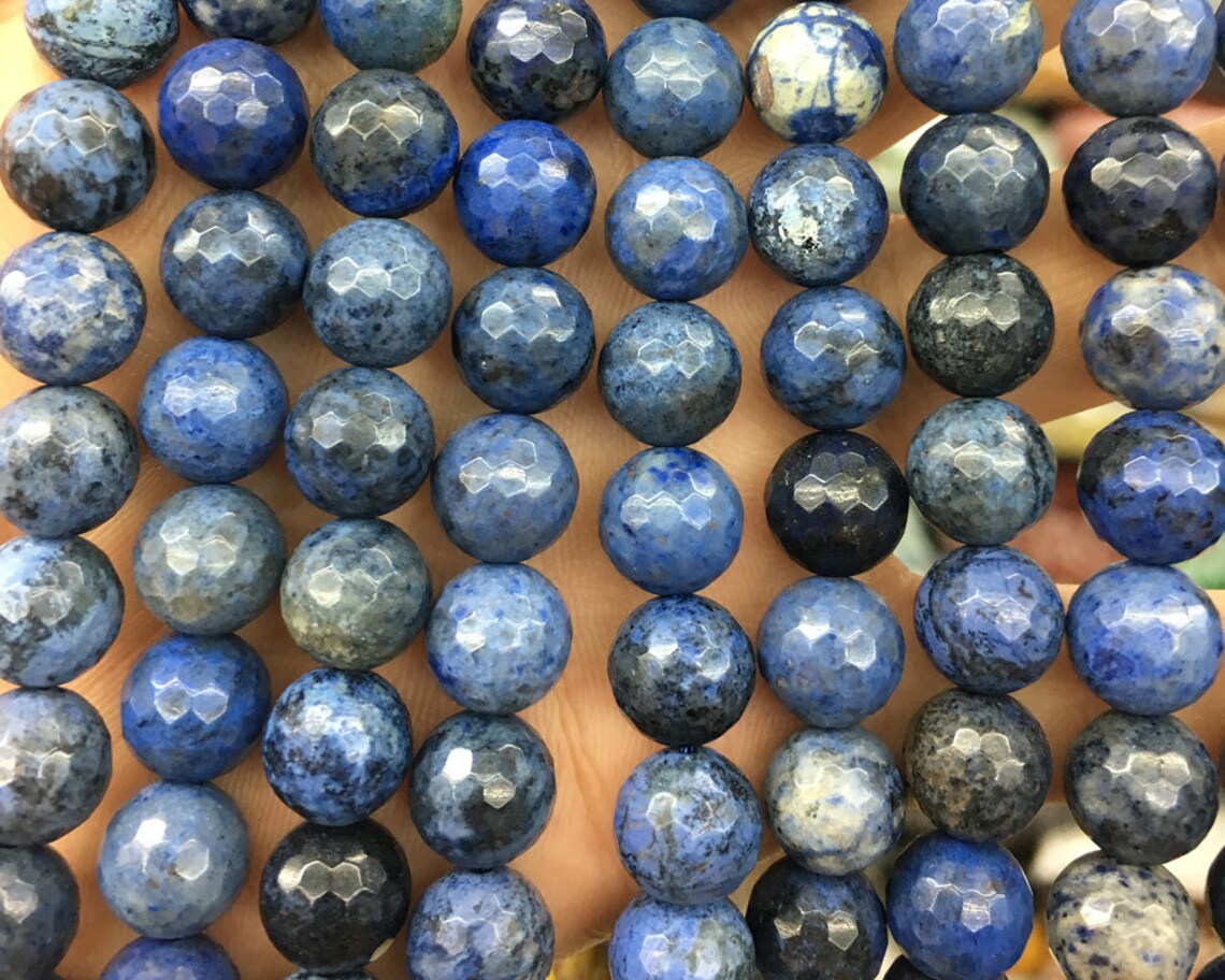 Dumortierite Faceted Beads Natural Gemstone Beads Round Blue Etsy