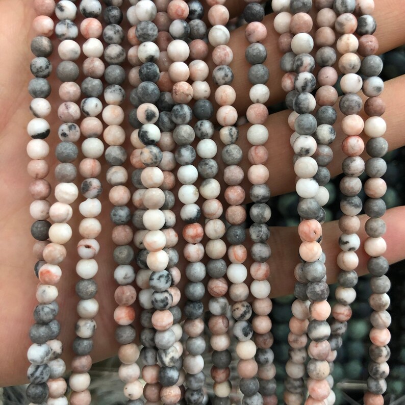 Pink Zebra Jasper Matte Beads Natural Gemstone Beads Round Etsy