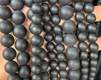 Black Onyx Matte Beads, Natural Gemstone Beads, Round Stone Beads 4mm 6mm 8mm 10mm 12mm 14mm 15''