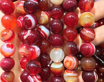 Perles d'agate rouge foncé, perles de pierres précieuses naturelles, perles de pierre rondes lisses, 6mm 8mm 10mm 12mm 15''