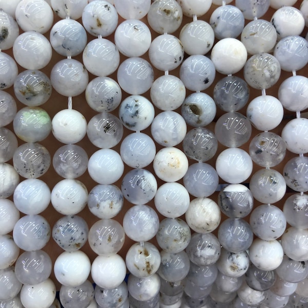 Véritables perles d'opale blanche, perles de pierres précieuses naturelles, perles de pierre rondes 6mm 8mm 10mm 15''