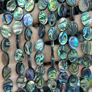 Contas ovais de concha de abalone, contas de concha natural, contas soltas planas de concha para fabricação de joias 12 mm 14 mm 16 mm 18 mm 15&#39;&#39;