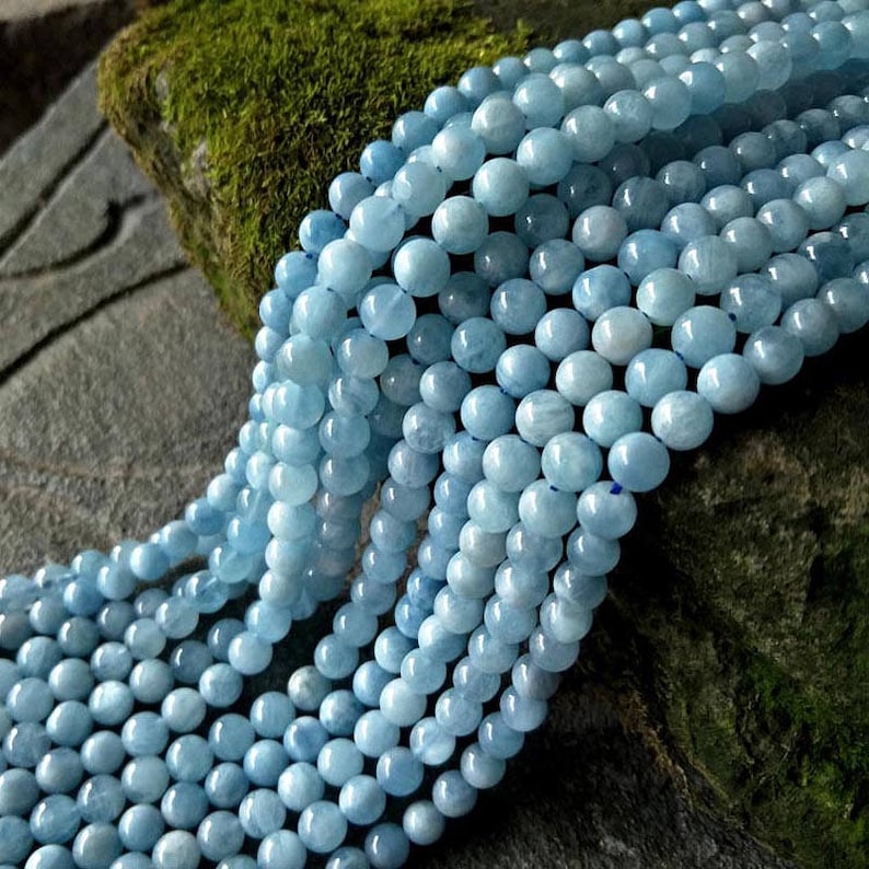 A Aquamarine Beads Natural Gemstone Beads Round Aquamarine Etsy