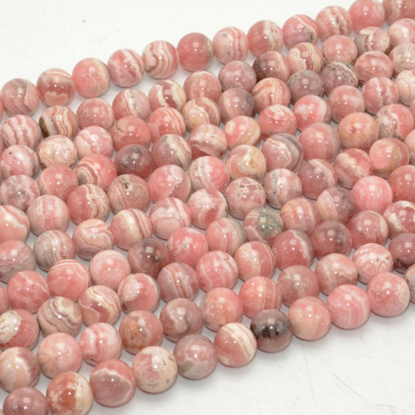 Rhodochrosite Beads Natural Gemstone Beads Round Red Striped Etsy