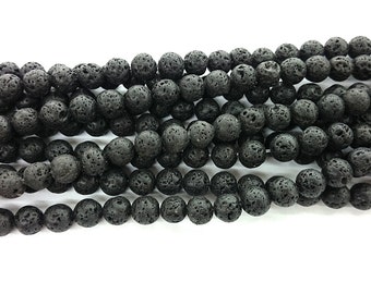 Black Lava Beads, Natural Gemstone Beads, Cracked Lava Beads, Round Stone Beads 4mm 6mm 8mm 10mm 12mm 15''