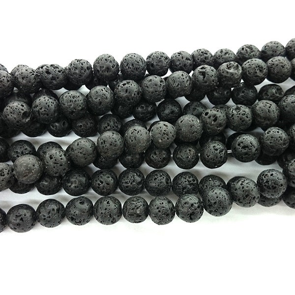 Black Lava Beads, Natural Gemstone Beads, Cracked Lava Beads, Round Stone Beads 4mm 6mm 8mm 10mm 12mm 15''