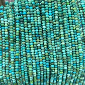 Genuine Turquoise Rondelle Faceted Beads, Natural Gemstone Beads, Nice Cut Stone Beads A Quality 2.5-3x3-4mm 15''