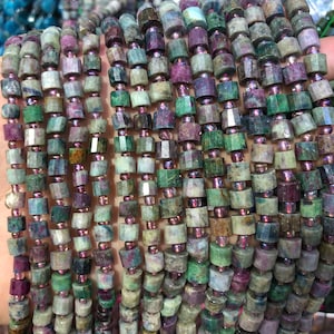 Genuine Ruby in Fuchsite Rondelle Stone Beads, Natural Gemstone Beads, Loose Faceted Beads 5-6mm 7-8mm 15&#39;&#39;