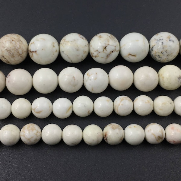 Perles de pierre de magnésite blanche, perles de pierres précieuses naturelles, 4mm 6mm 8mm 10mm 12mm 15''