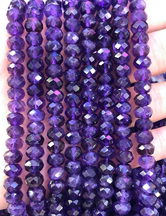 Amethyst Faceted Beads Natural Gemstone Beads Rondelle Crystal