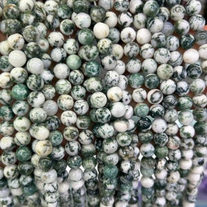 Tree Agate Stone Beads, Natural Gemstone Beads, Green White Agate Beads 4mm 6mm 8mm 10mm 15&#39;&#39;