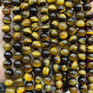 Yellow Tiger Eye Stone Beads, Natural Gemstone Beads 4mm 6mm 8mm 10mm 12mm Regular Quality 15&#39;&#39;