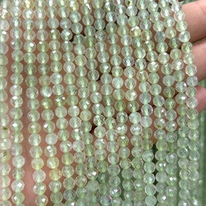 Green Prehnite Faceted Beads, Natural Gemstone Beads, Round Genuine Stone Beads 2mm 3mm 4mm 15&#39;&#39;